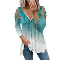 Dyegold Strappy Cold rame za žene dugih rukava V izrez na vratu Zip majice Pulover etničkog mramora