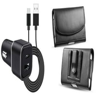 Paket za furzer i auto punjač za TCL Z: profesionalni PU kožni kaiš torbica i kompaktni visoki energični dual u USB priključni adapter za automatsko napajanje
