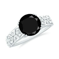 Priroda inspirirani prsten - crni omotni Prsten sa dijamantom za žene, 14k bijelo zlato, US 3,00