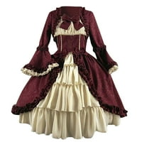 Lopecy-Sta Fashion Women Vintage Gothic Court Square Carmar Patchwork Bow Dugi rukav Dress Dress Dugih