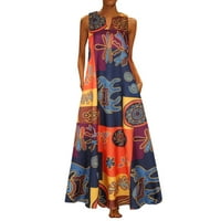 Haljine Wozhidaoke za žene plus veličine Ispis dnevno bez rukava Vintage Bohemian V izrez Maxi haljina