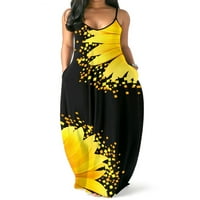 Canrulo Women Loose Bohemia Dress Leptir bez rukava Cvjetni print Duboko V-izrez One Maxi haljina Yellow
