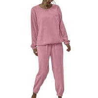 Pidžame za žene čvrste boje flanelne hlače za slobodno vrijeme za spavanje, ružičasta, s