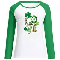Jsaierl St. Patrickov košulje Žene s dugim rukavima Shamrock djetelina Ljubav uzorak Tee Irish Crew