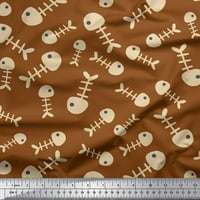 Soimoi Brown Satin svilena tkanina Riblji kostur Ocean Print Šivenje tkanine