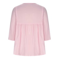 Košulje za žene Ležerne prilike pulca Plus size Swing Pamučne posteljine Ljetni trendi obični rukavi okrugli vrat Dame Bluzes Pink XXXXL