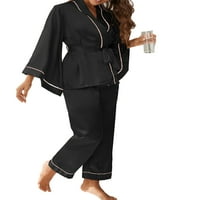 Ženska pidžama set elegantnog dugih rukava V izrez za vrat Robe + hlače set salon