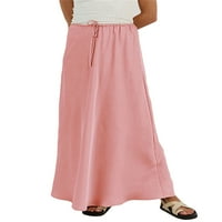 Eyicmarn Women saten duga suknja Solidna boja Ljetna casual vučna elastična suknja za plaže Club Srednja odjeća Estetska odjeća