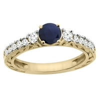 14K žuti zlatni prirodni visokokvalitetni plavi safir okrugli urezani zaručni prsten dijamantski akcenti,