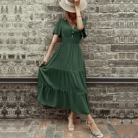 Manxivoo duge haljine za žene ljetni modni žensko duga suknja od pune boje kratkih rukava minimalističke
