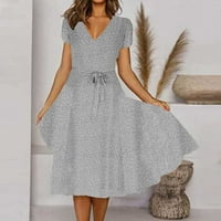 Dyegold boemska haljina za žene Ljeto Ležerne prilike Polka Dot kratki rukav V izrez za vrat Outdow