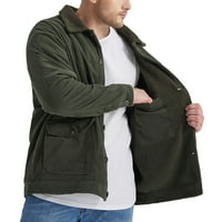 Lilgiuy Men Casual Solid Corduroy Plus Fleece zadebljanje jakne s dugim rukavima sa džepovima Green