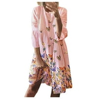 Ženska haljina Ženska moda O-izrez Leptir s dugim rukavima Ispis Ležerne prilike koljena ružičasta XL