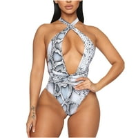 Ženski monokini kupaćim kostima Snake Print Plus Veličina Beachwear Strappy Criss Cross Bath Obriši