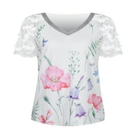 Lilylll ženske čipke kratkih rukava V izrez majica casual cvjetna bluza vrhovi