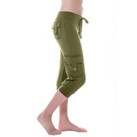 Asdoklhq casual pantalone za žene začištavanje jesenije vježbanje gamaše Stretch tipka za struk Pocket Yoga teretane Obrezivanje pantalone