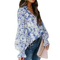 Ženska lampa rukava cvjetna bluza za bluzu za bluzu u vratu VACT tipka uz rukavu