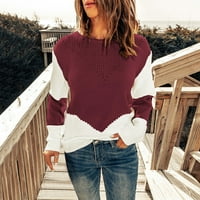 Dukseri pulover za žene Žene Crew vrat dugih rukava TOP kontrastna boja dna košulja pletena džemper