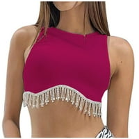 Bvanrty Ženska sopstvena boja Soft Comfy Cami Holiday Dame Travel Odešava ljetni usjev Trendy Strappy tenkovi za teen Girls Backlex CamiSole bez rukava Spaghetti remen Hot Pink M