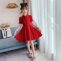 Djevojčica toddlera 'haljina kratkih rukava Tutu haljine casual tisce crvena 140