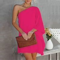 Ljetne haljine za žene rukav čvrsti slobodno vrijeme mini a-line jedna ramena haljina vruća ružičasta