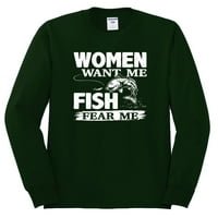 Divlji Bobby, žena želi da se riba boji me, ribolov, majica dugih rukava, šumskog zelenog, x-velly
