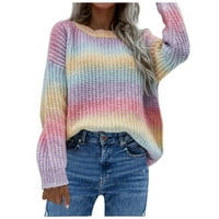 Šumport Ženski jeseni zimski džemper uzorci pleteni džemper s dugim rukavima, izrez vrata labavog pulover