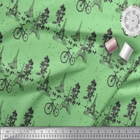 Soimoi Green Poly Georgette tkanina za bicikle i Eiffelov toranj arhitektonska tkanina od dvorišta široka