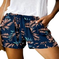 Colisha Ženske kratke vruće hlače Ravne noge Ljeto Kratke hlače za plažu cvjetni print Mini pant-labavi odmor visoki struk dna mornarskog plavog l