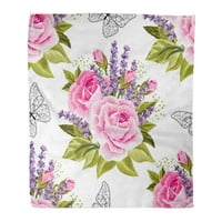 Bacite pokrivač šarenog apstraktnog cvjetnog uzorka s ružičastim ružama i leptirima na bijelom zelenom