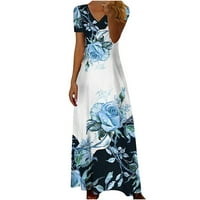 Plus size Maxi haljine za žene V izrez cvjetni print ravni duga haljina ljetna casual labava stakla