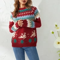 Ženski božićni džemper vilk stablo ispisano labav pleteni pulover vrhovi dugih rukava xmas džemper