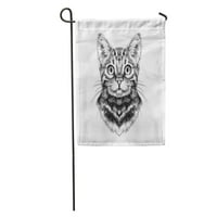 Mačka pasmina Bengal Spotted Striped Head Symmetrical Sketch Graphics Crna vrtna zastava Dekorativna zastava Kuća za prodaju