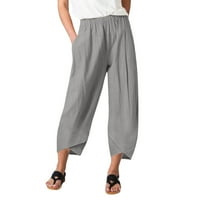 Puawkoer Womens svakodnevno casual osam duljina pantalona džepova elastična struka čvrste hlače Ležerne