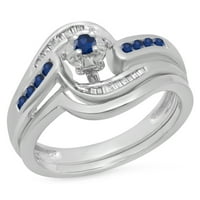Kolekcija Dazzlingock 10k Round & Baguette Cut Blue Sapphire & White Diamond Bridal Angažman za angažman, bijelo zlato, Veličina 4