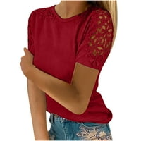 Čipka Cvjetni izdubljeni patchwork majice kratkih rukava za žene Casual Solid Color Okrugli izrez Grafički
