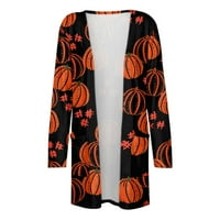 Yubatuo ženski modni casual dugih rukava Halloween Print srednje dužine kardigan jakna kaputi za žene