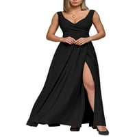 Paille Women Ball haljina V izrez Duga haljina Čvrsta boja Maxi haljine seksi zabava crna l