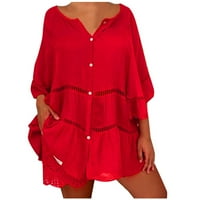 Ljetna majica za žene Ženske kratkih rukava plus veličina Solid šupljina V-izrez pulover majica Majica Lose Comfort Colors Thirt, Crvena, 4xL