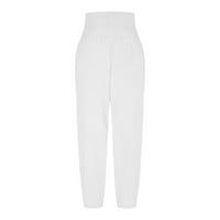 Ylioge Solid Boja pantalone za punu dužinu za žene posteljina ravna zimska labava fit hlače džepovi