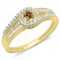 0. Carat 14k žuti zlatni okrugli i baguetti rezan šampanjac i bijeli dijamantski dame upleteni vrtlog bridal halo engagem