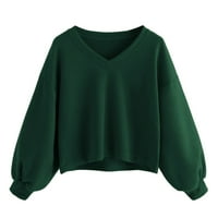 Daznico Dukserica za žene Modne žene Čvrsti ležerni kap ramena rukavša duks pulover vrhovi zeleni l