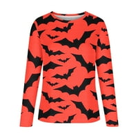 Ležerne dukseve za žene Halloween Bat tiskani dugi rukav pulover s majicama Crew Comfort labav majica