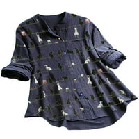 Niuer tunika košulja za žene Cat Print majica casual roll-up bluza s rukavicama Srednja odjeća