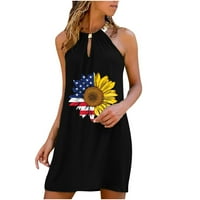 Dyegold sarderes za ženska ležerna plaža - mini haljine za žene Halter vrat 4. jula Američka zastava