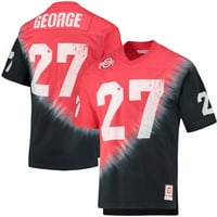 Muški Mitchell & Ness Eddie George Black Scarlet Ohio State Buckees Ime i broj Tie-Dye V-izrez majica