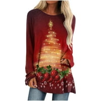 Ženski vrhovi zazor ispod $ žena dugih rukava cvjetne majice, čvrsti pulover labavi tunik vrhovi božićno