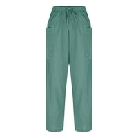 Farstey bagere za pamučne platnene pantalone za ženske džepove od punih boja udisavajuće pantalone Baggy