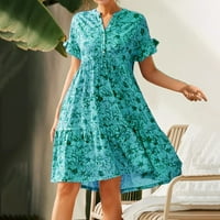 Haljine XYSAQA za žene, povremeni ljetni gumb V izrez s kratkim rukavima duga haljina za odmor cvjetna