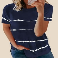 Arainlo Women Ljeto Crewneck T majice Osnovni kratki rukav Striped Blok lagane strane Split Loose Fit